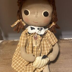 Vintage Handmade Primitive Style Folk Art Cloth Rag Doll Pigtails “Cindy” CLEAN!